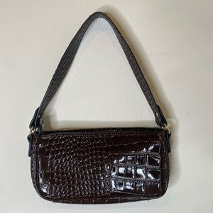 Brown croc embossed baguette bag